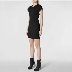 All Saints Black Daphne Mini Sheath Dress with Dolman Cap Sleeves